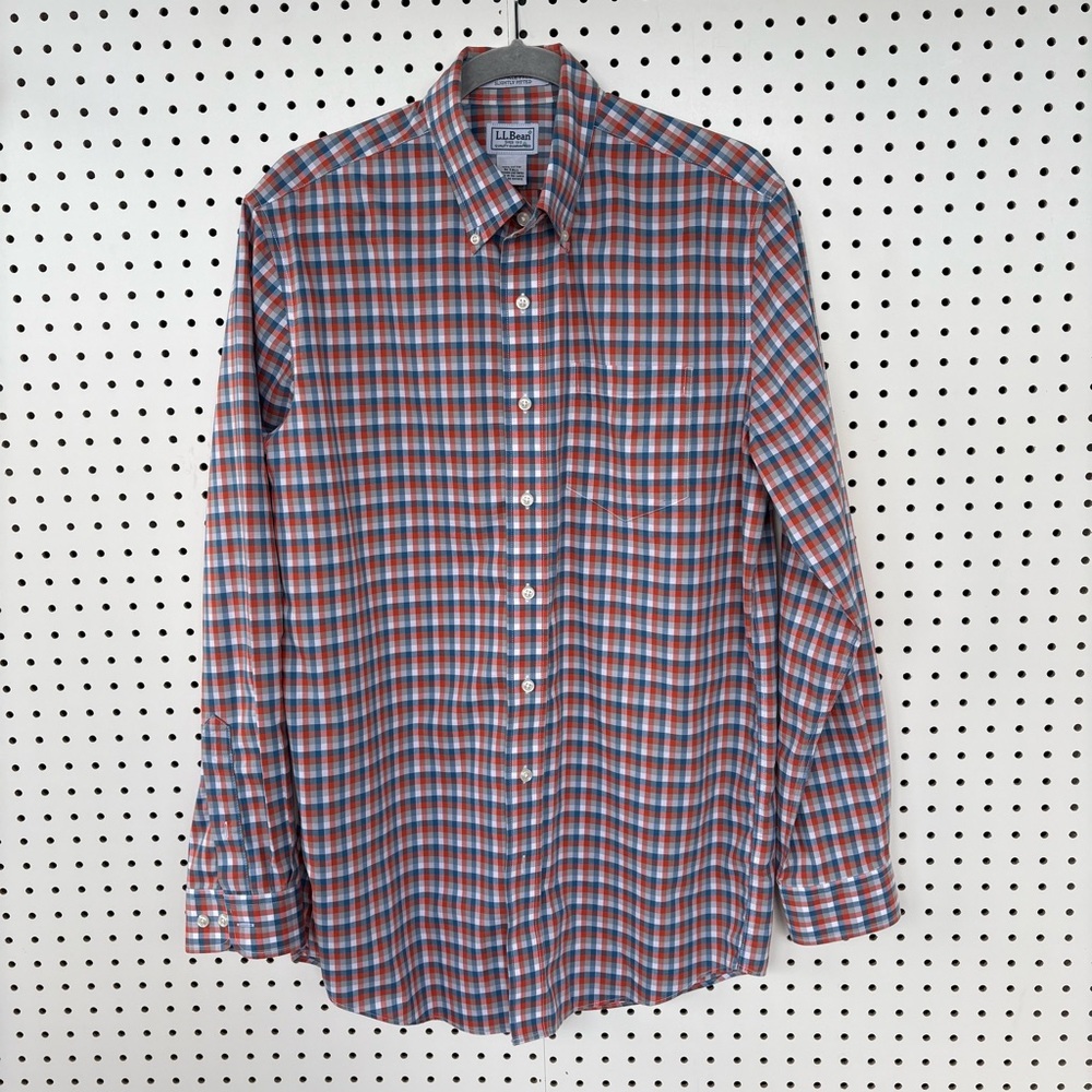 L.L. Bean Men’s Red, Blue & White Plaid Button-Down Shirt Size M Tall